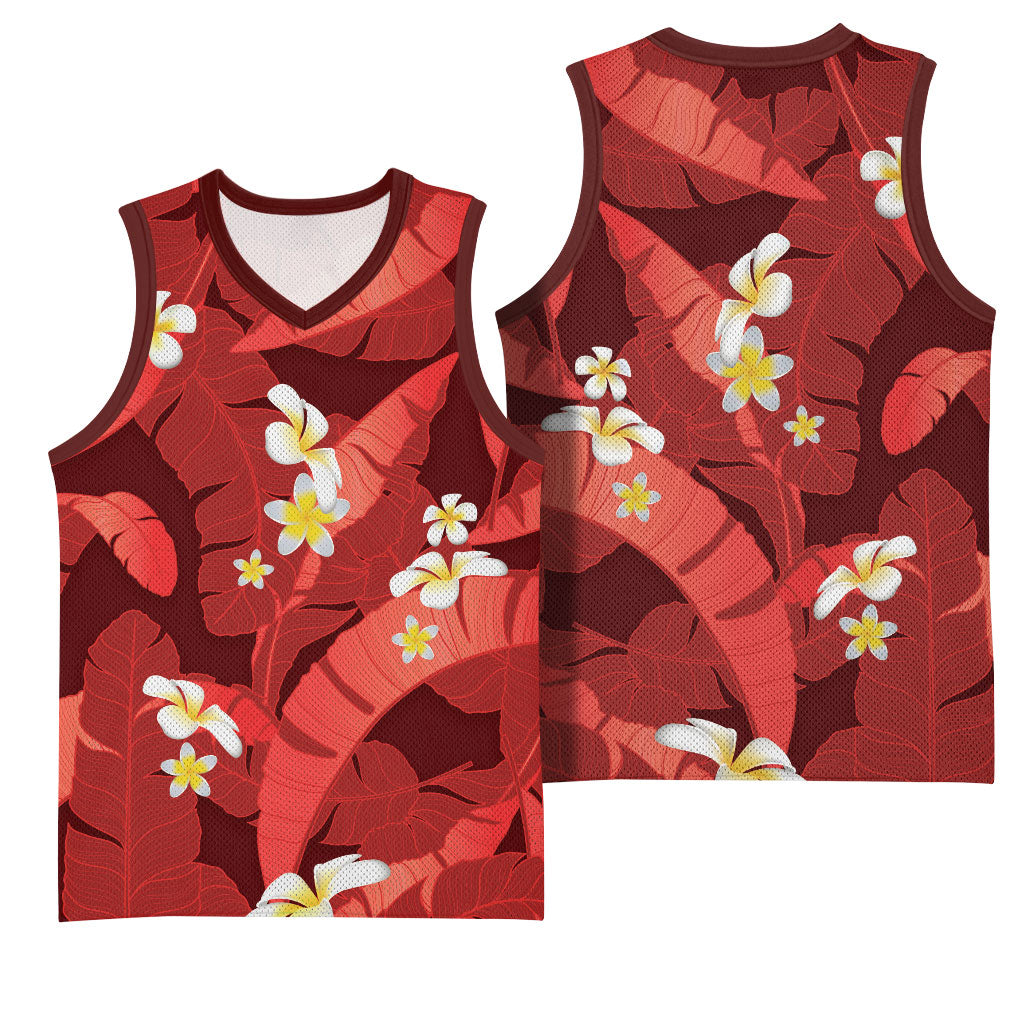 Red Banana Leaf Hawaii Basketball Jersey Lau Maia Plumeria Tropical Summer Vibes LT14 - Polynesian Pride