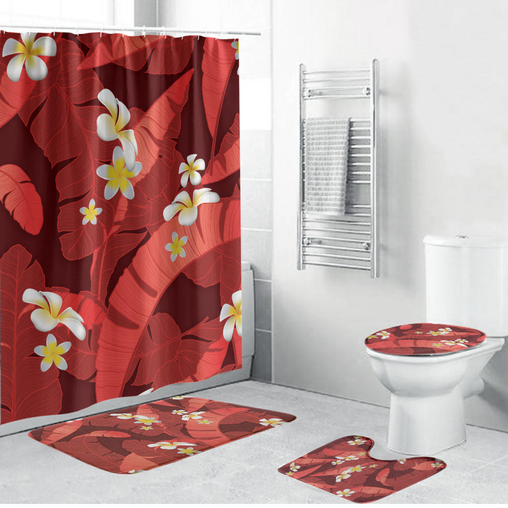 Red Banana Leaf Hawaii Bathroom Set Lau Maia Plumeria Tropical Summer Vibes LT14 Bathroom Set (4 pcs) Red - Polynesian Pride