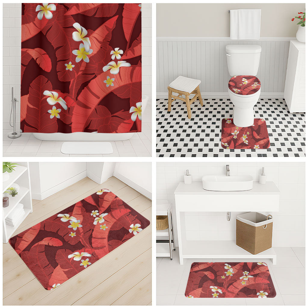 Red Banana Leaf Hawaii Bathroom Set Lau Maia Plumeria Tropical Summer Vibes LT14 - Polynesian Pride