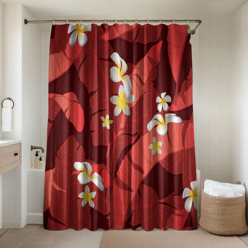 Red Banana Leaf Hawaii Bathroom Set Lau Maia Plumeria Tropical Summer Vibes LT14 Shower Curtain Only Red - Polynesian Pride