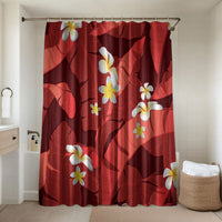 Red Banana Leaf Hawaii Bathroom Set Lau Maia Plumeria Tropical Summer Vibes LT14 Shower Curtain Only Red - Polynesian Pride