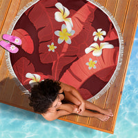 Red Banana Leaf Hawaii Beach Blanket Lau Maia Plumeria Tropical Summer Vibes LT14 - Polynesian Pride