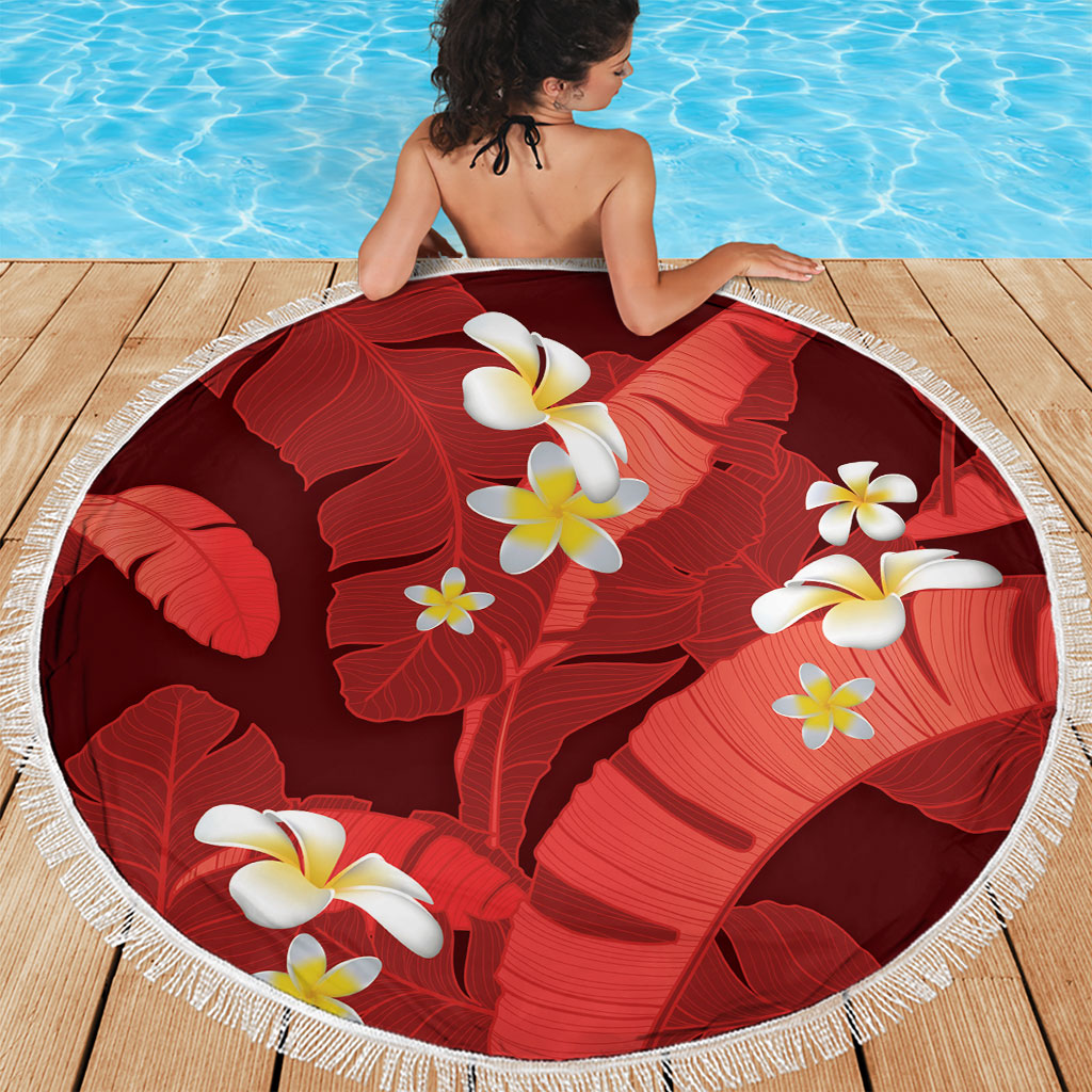 Red Banana Leaf Hawaii Beach Blanket Lau Maia Plumeria Tropical Summer Vibes LT14 - Polynesian Pride