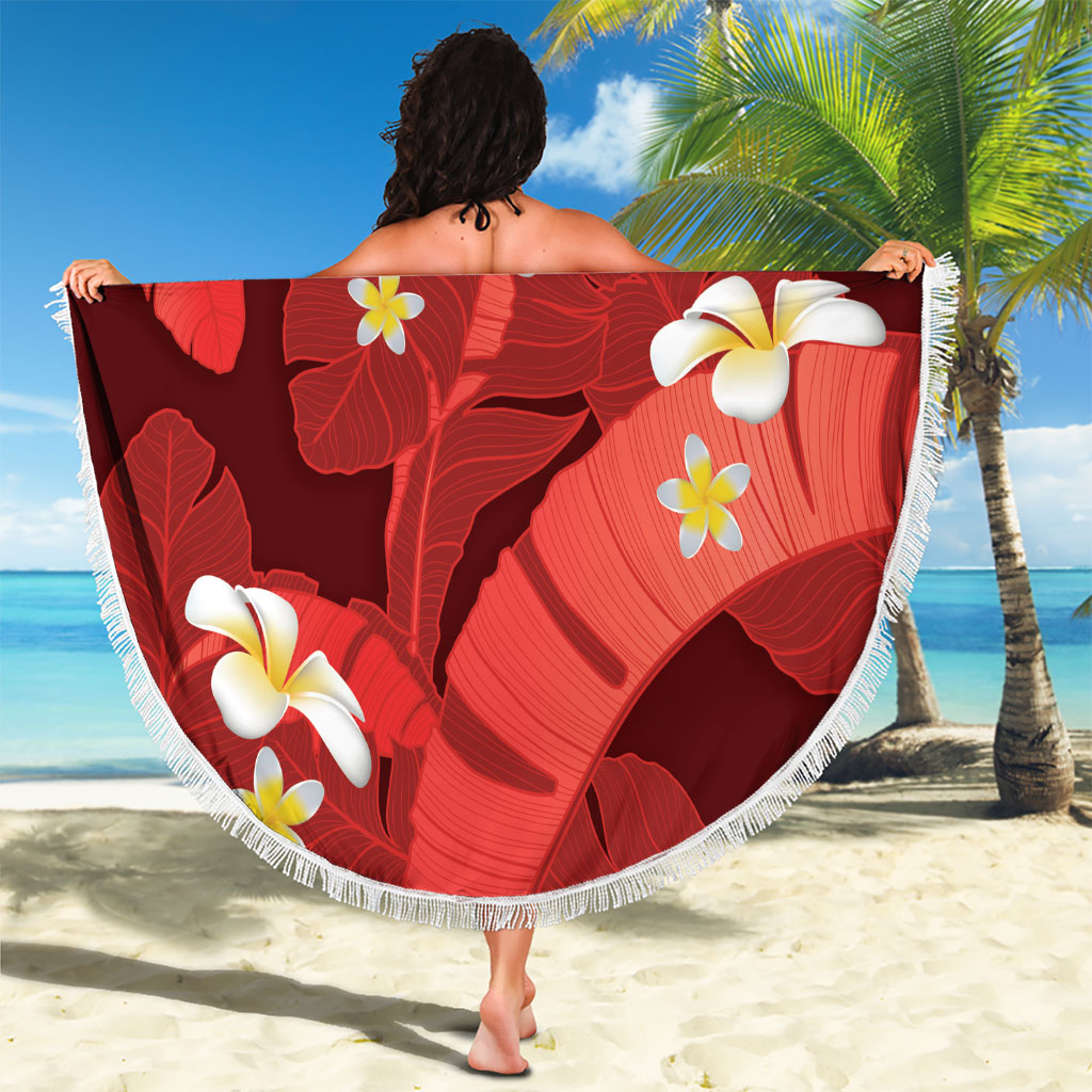Red Banana Leaf Hawaii Beach Blanket Lau Maia Plumeria Tropical Summer Vibes LT14 - Polynesian Pride