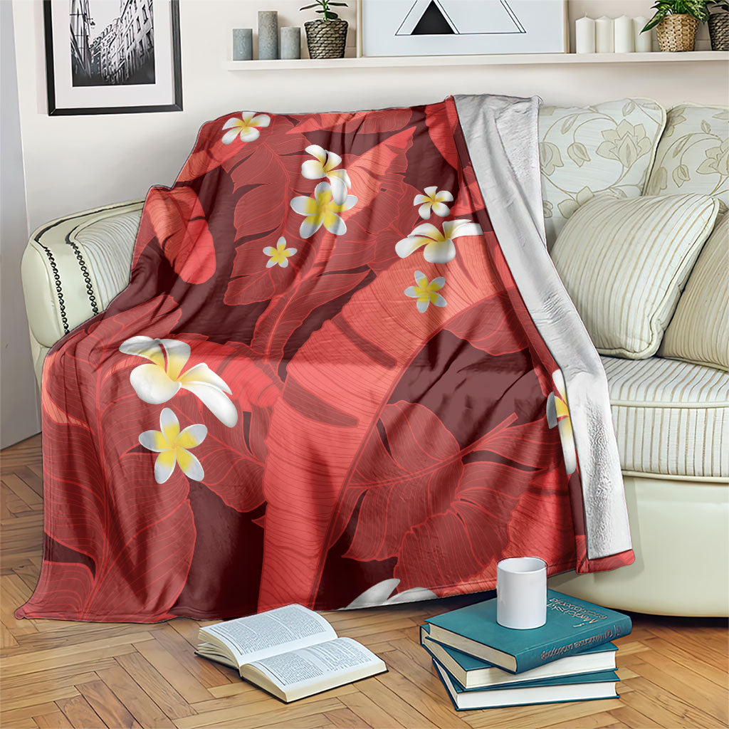 Red Banana Leaf Hawaii Blanket Lau Maia Plumeria Tropical Summer Vibes LT14 Red - Polynesian Pride