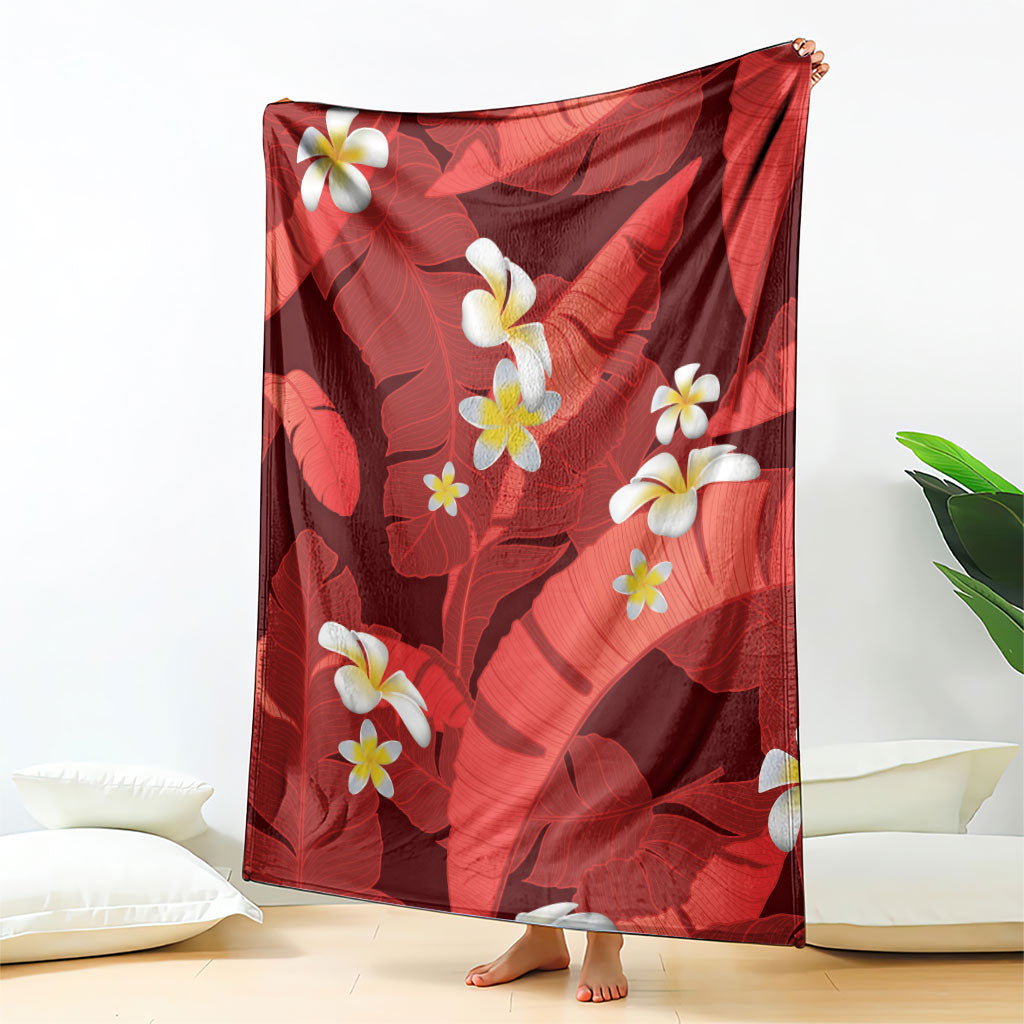 Red Banana Leaf Hawaii Blanket Lau Maia Plumeria Tropical Summer Vibes LT14 - Polynesian Pride