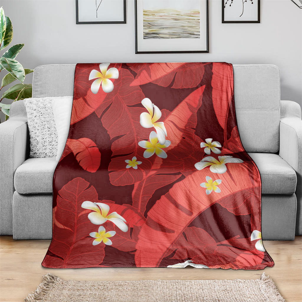 Red Banana Leaf Hawaii Blanket Lau Maia Plumeria Tropical Summer Vibes LT14 - Polynesian Pride