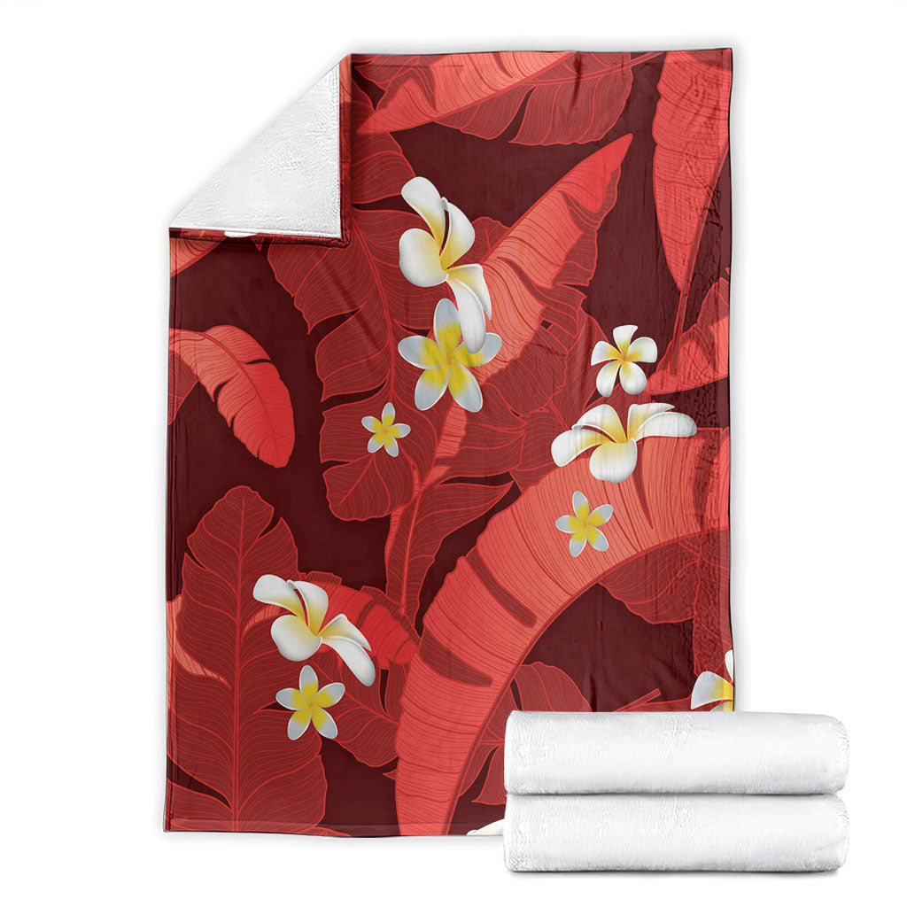 Red Banana Leaf Hawaii Blanket Lau Maia Plumeria Tropical Summer Vibes LT14 - Polynesian Pride