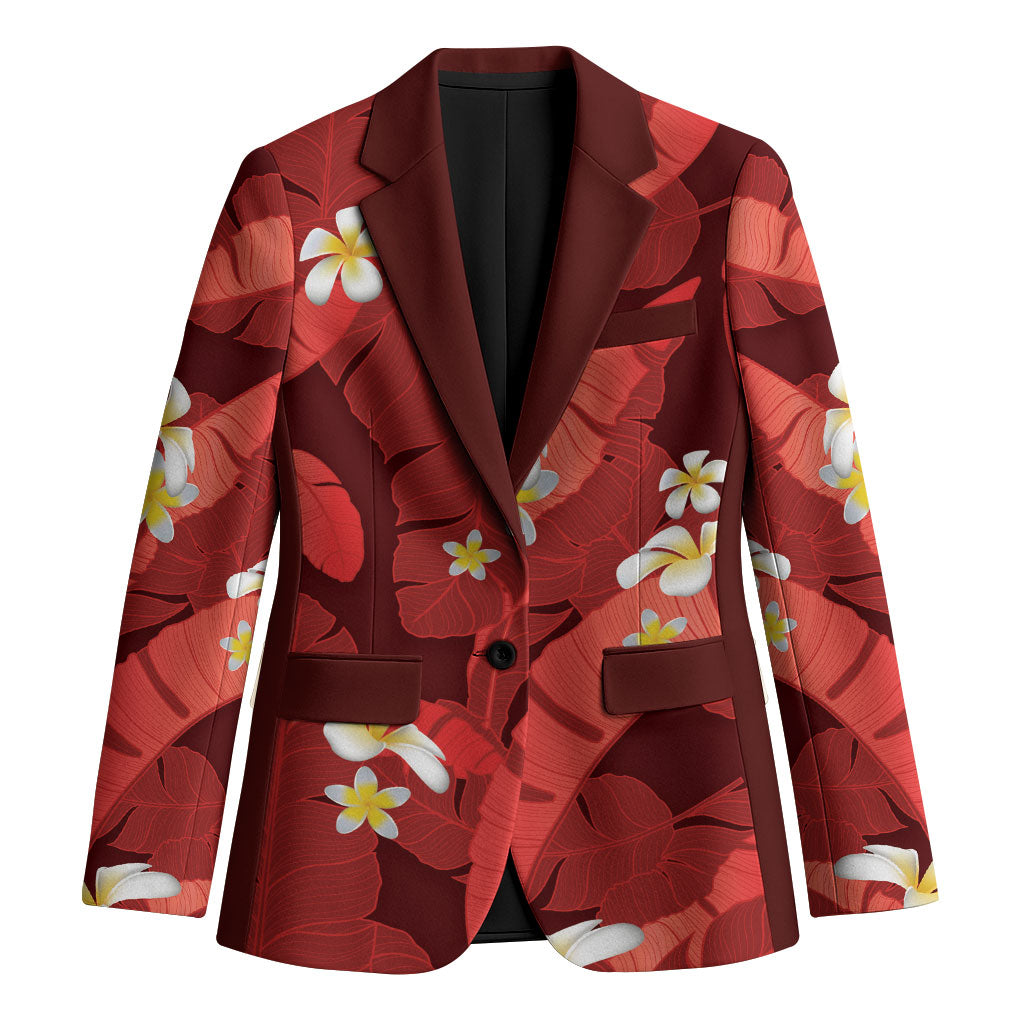 Red Banana Leaf Hawaii Blazer Lau Maia Plumeria Tropical Summer Vibes LT14 Unisex Red - Polynesian Pride