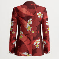 Red Banana Leaf Hawaii Blazer Lau Maia Plumeria Tropical Summer Vibes LT14 - Polynesian Pride