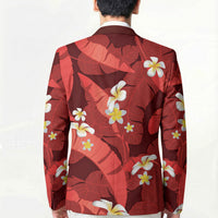 Red Banana Leaf Hawaii Blazer Lau Maia Plumeria Tropical Summer Vibes LT14 - Polynesian Pride