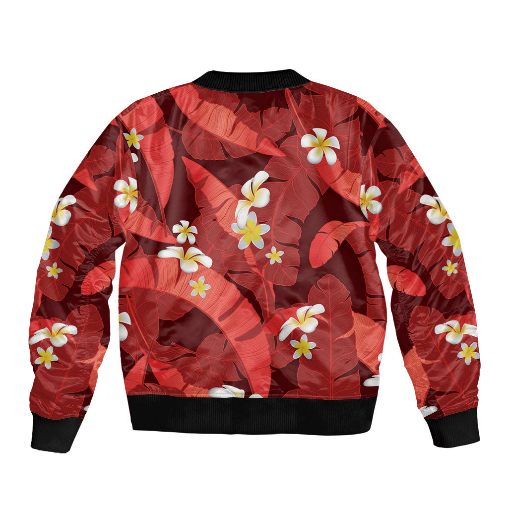 Red Banana Leaf Hawaii Bomber Jacket Lau Maia Plumeria Tropical Summer Vibes LT14 - Polynesian Pride