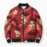 Red Banana Leaf Hawaii Bomber Puffer Jacket Lau Maia Plumeria Tropical Summer Vibes LT14 Unisex Red - Polynesian Pride