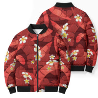Red Banana Leaf Hawaii Bomber Puffer Jacket Lau Maia Plumeria Tropical Summer Vibes LT14 - Polynesian Pride
