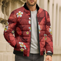 Red Banana Leaf Hawaii Bomber Puffer Jacket Lau Maia Plumeria Tropical Summer Vibes LT14 - Polynesian Pride
