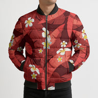 Red Banana Leaf Hawaii Bomber Puffer Jacket Lau Maia Plumeria Tropical Summer Vibes LT14 - Polynesian Pride