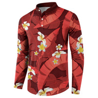 Red Banana Leaf Hawaii Button Sweatshirt Lau Maia Plumeria Tropical Summer Vibes LT14 - Polynesian Pride