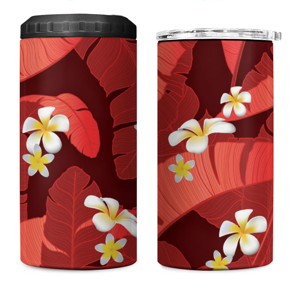 Red Banana Leaf Hawaii 4 in 1 Can Cooler Tumbler Lau Maia Plumeria Tropical Summer Vibes LT14 One Size: 16 oz Red - Polynesian Pride