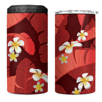 Red Banana Leaf Hawaii 4 in 1 Can Cooler Tumbler Lau Maia Plumeria Tropical Summer Vibes LT14 One Size: 16 oz Red - Polynesian Pride