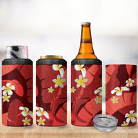 Red Banana Leaf Hawaii 4 in 1 Can Cooler Tumbler Lau Maia Plumeria Tropical Summer Vibes LT14 - Polynesian Pride