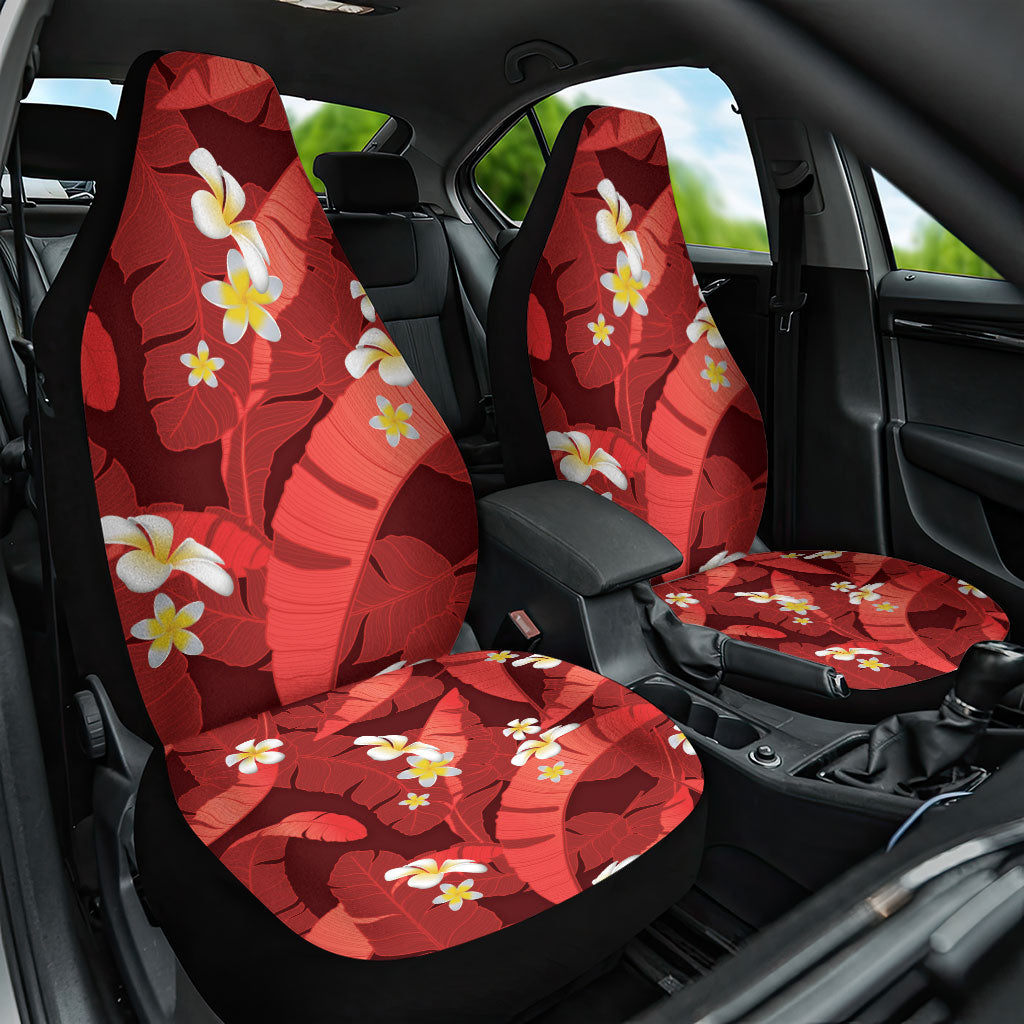 Red Banana Leaf Hawaii Car Seat Cover Lau Maia Plumeria Tropical Summer Vibes LT14 One Size Red - Polynesian Pride
