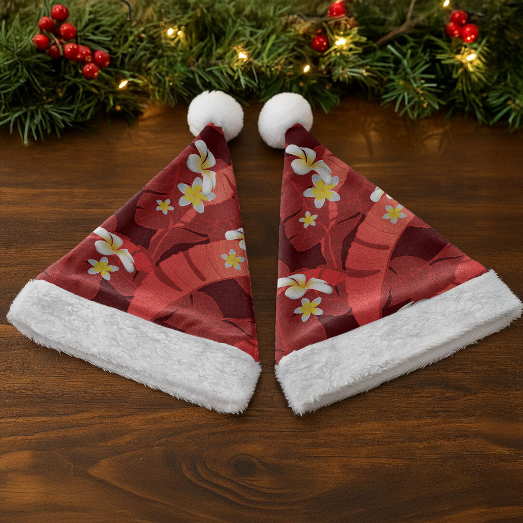 Red Banana Leaf Hawaii Christmas Santa Hat Lau Maia Plumeria Tropical Summer Vibes LT14 - Polynesian Pride