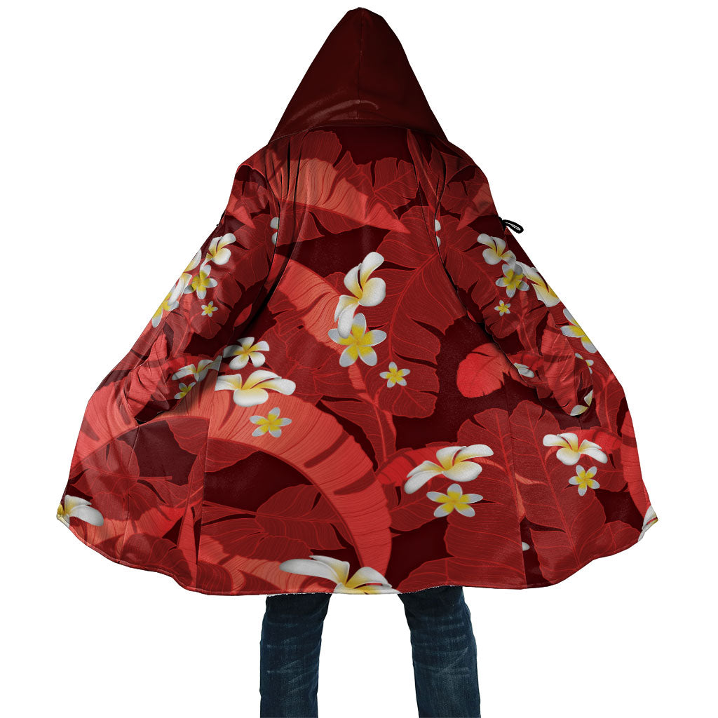 Red Banana Leaf Hawaii Cloak Lau Maia Plumeria Tropical Summer Vibes LT14 Unisex Red - Polynesian Pride