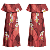 Red Banana Leaf Hawaii Couples Matching Off Shoulder Maxi Dress and Long Sleeve Button Shirt Lau Maia Plumeria Tropical Summer Vibes LT14 - Polynesian Pride