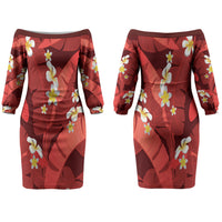 Red Banana Leaf Hawaii Couples Matching Off The Shoulder Long Sleeve Dress and Long Sleeve Button Shirt Lau Maia Plumeria Tropical Summer Vibes LT14 - Polynesian Pride