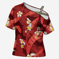 Red Banana Leaf Hawaii Cross Shoulder Shirt Lau Maia Plumeria Tropical Summer Vibes LT14 Female Red - Polynesian Pride