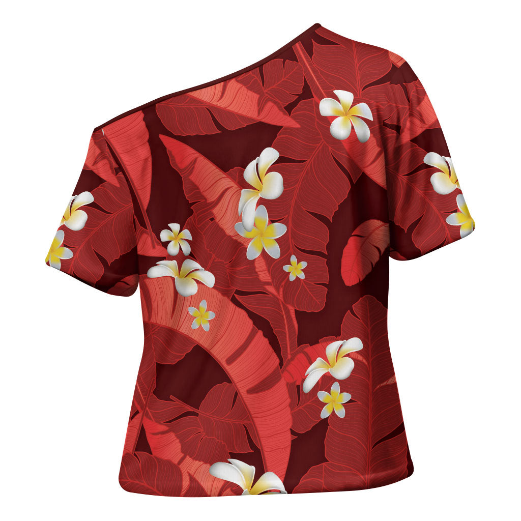 Red Banana Leaf Hawaii Cross Shoulder Shirt Lau Maia Plumeria Tropical Summer Vibes LT14 - Polynesian Pride