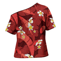 Red Banana Leaf Hawaii Cross Shoulder Shirt Lau Maia Plumeria Tropical Summer Vibes LT14 - Polynesian Pride
