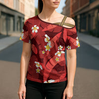 Red Banana Leaf Hawaii Cross Shoulder Shirt Lau Maia Plumeria Tropical Summer Vibes LT14 - Polynesian Pride