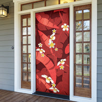 Red Banana Leaf Hawaii Door Cover Lau Maia Plumeria Tropical Summer Vibes LT14 - Polynesian Pride