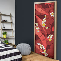 Red Banana Leaf Hawaii Door Cover Lau Maia Plumeria Tropical Summer Vibes LT14 - Polynesian Pride