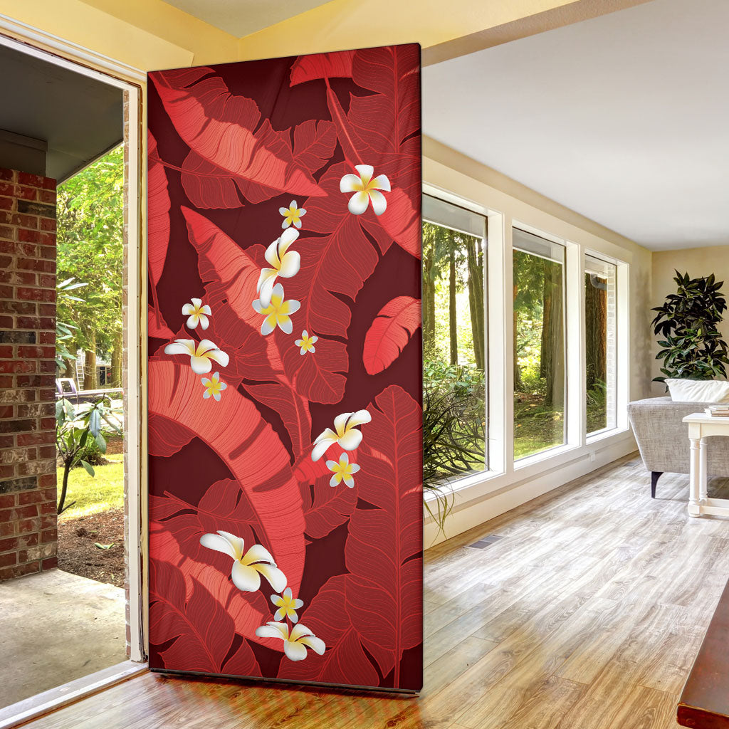 Red Banana Leaf Hawaii Door Cover Lau Maia Plumeria Tropical Summer Vibes LT14 - Polynesian Pride