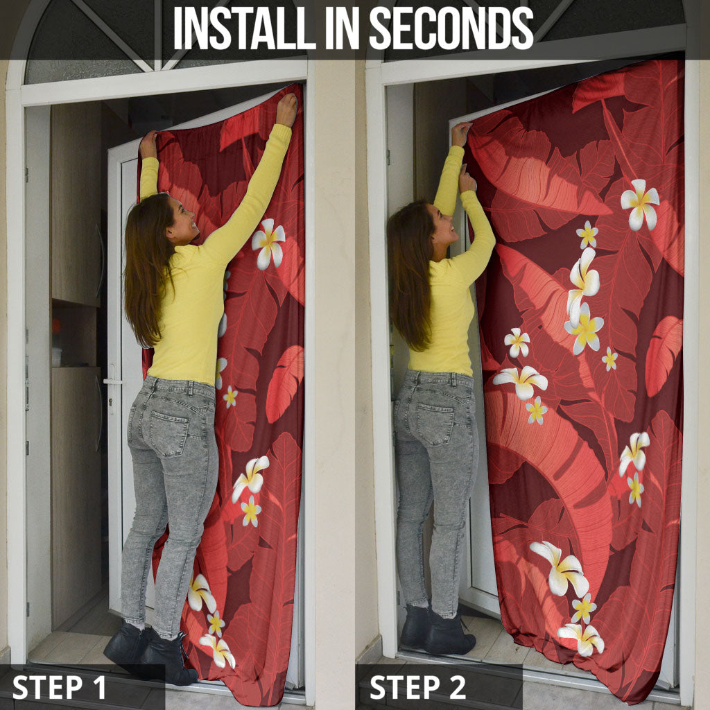 Red Banana Leaf Hawaii Door Cover Lau Maia Plumeria Tropical Summer Vibes LT14 - Polynesian Pride