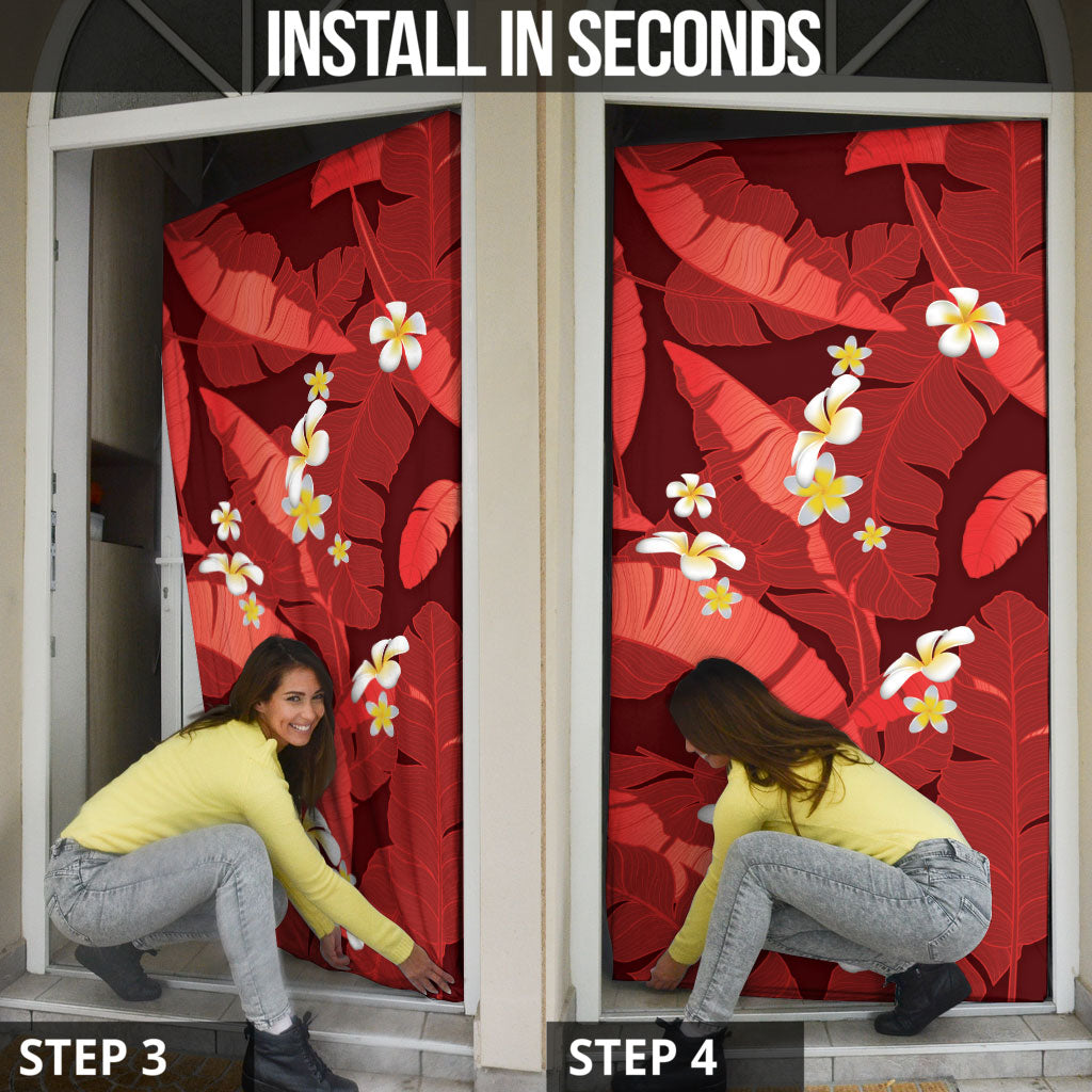 Red Banana Leaf Hawaii Door Cover Lau Maia Plumeria Tropical Summer Vibes LT14 - Polynesian Pride