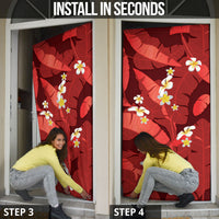 Red Banana Leaf Hawaii Door Cover Lau Maia Plumeria Tropical Summer Vibes LT14 - Polynesian Pride