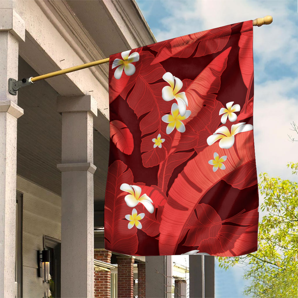 Red Banana Leaf Hawaii Garden Flag Lau Maia Plumeria Tropical Summer Vibes LT14 House Flag Red - Polynesian Pride