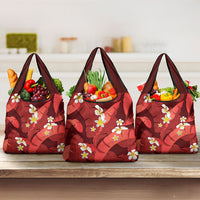 Red Banana Leaf Hawaii Grocery Bag Lau Maia Plumeria Tropical Summer Vibes LT14 3-pack One Size Red - Polynesian Pride