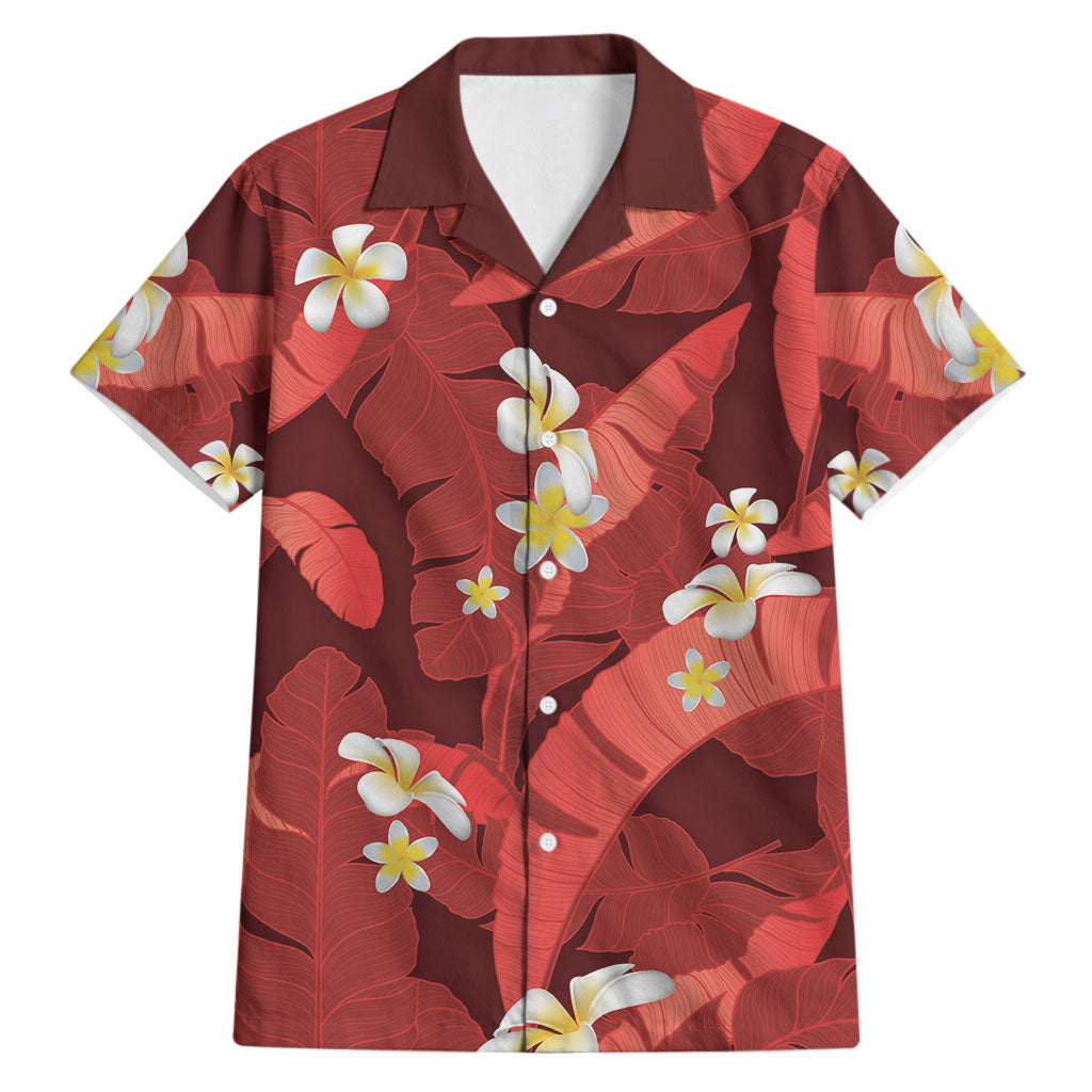 Red Banana Leaf Hawaii Hawaiian Shirt Lau Maia Plumeria Tropical Summer Vibes LT14 Red - Polynesian Pride