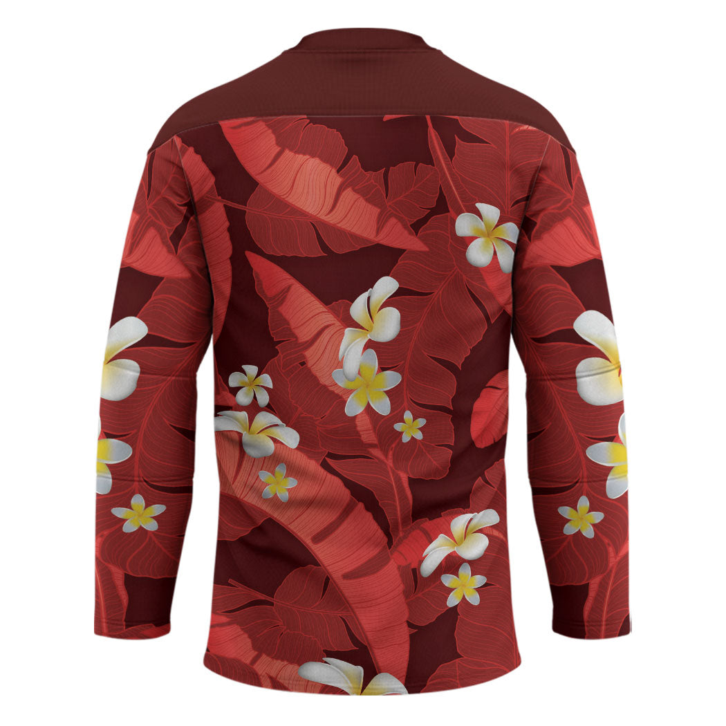 Red Banana Leaf Hawaii Hockey Jersey Lau Maia Plumeria Tropical Summer Vibes LT14 - Polynesian Pride