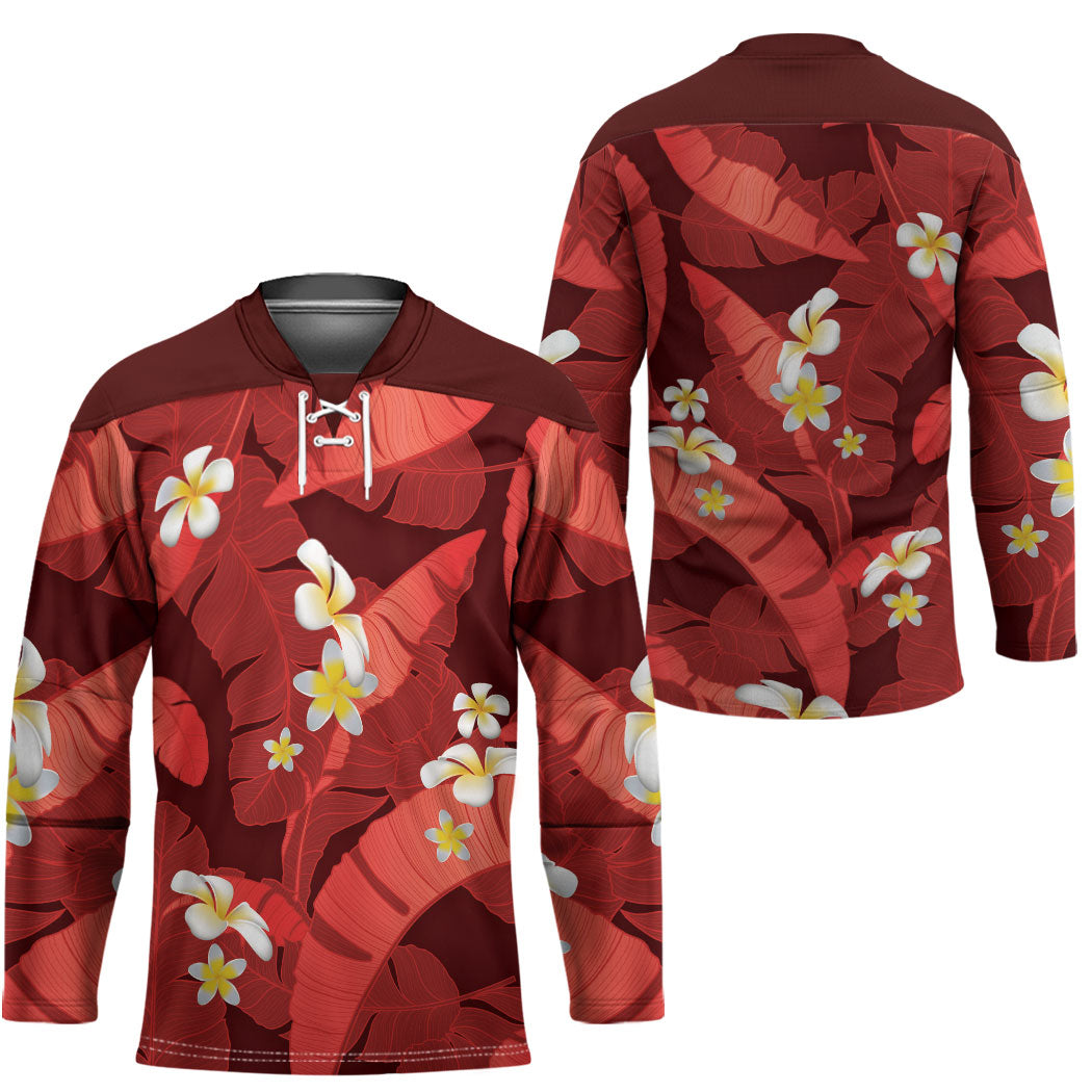 Red Banana Leaf Hawaii Hockey Jersey Lau Maia Plumeria Tropical Summer Vibes LT14 - Polynesian Pride