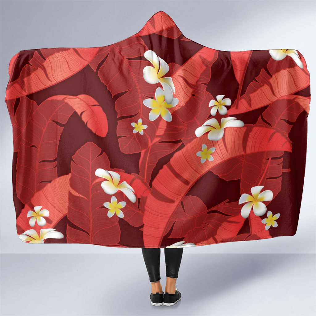 Red Banana Leaf Hawaii Hooded Blanket Lau Maia Plumeria Tropical Summer Vibes LT14 One Size Red - Polynesian Pride