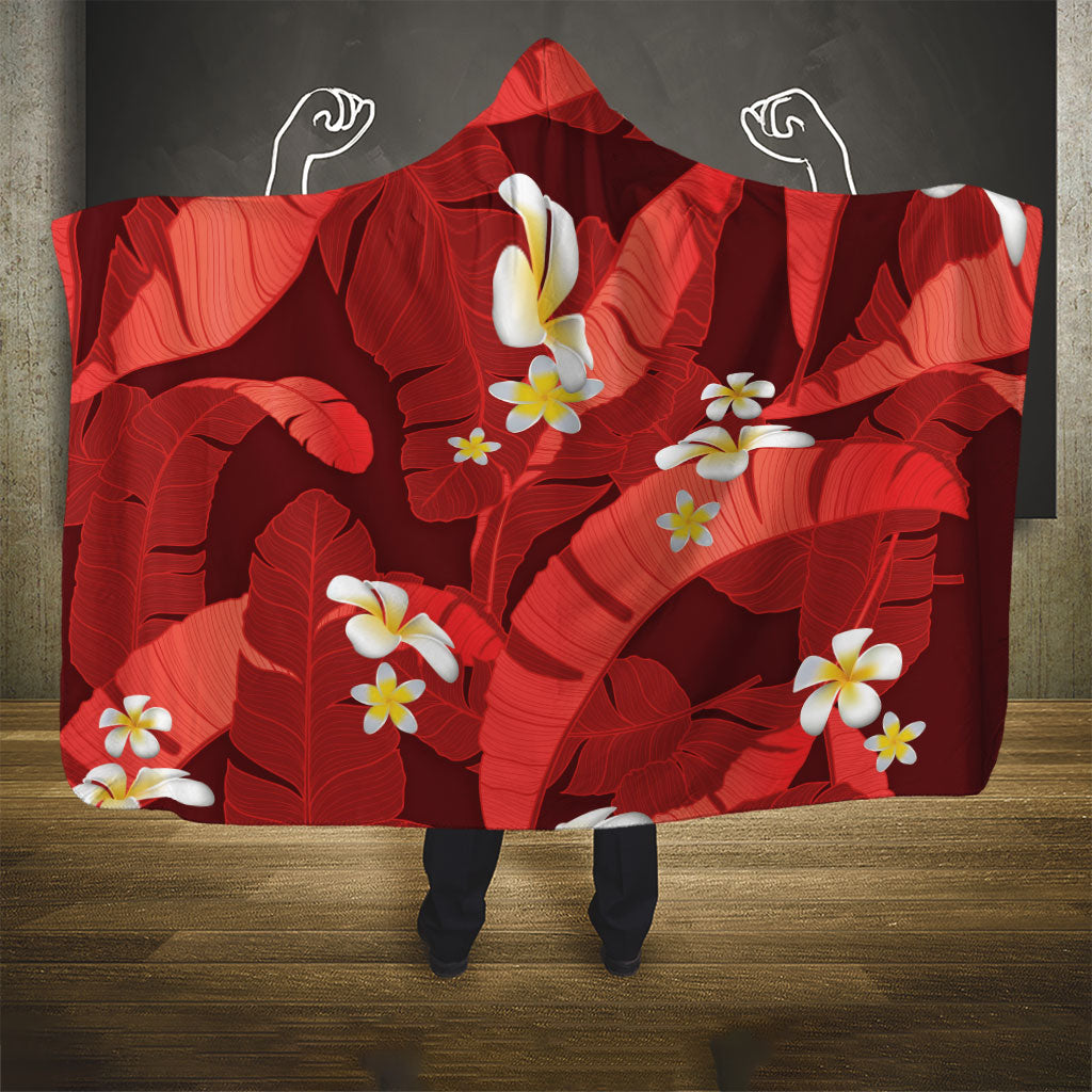 Red Banana Leaf Hawaii Hooded Blanket Lau Maia Plumeria Tropical Summer Vibes LT14 - Polynesian Pride