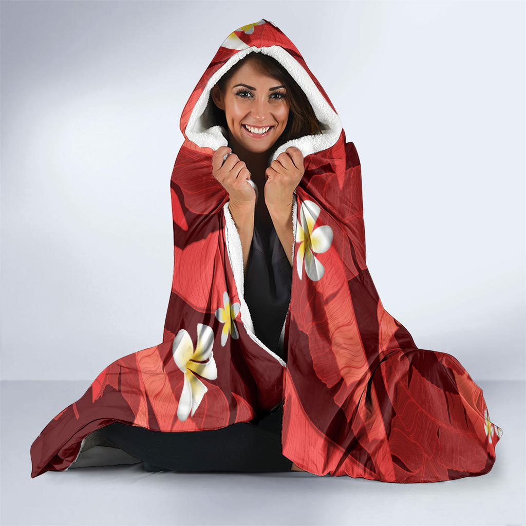 Red Banana Leaf Hawaii Hooded Blanket Lau Maia Plumeria Tropical Summer Vibes LT14 - Polynesian Pride