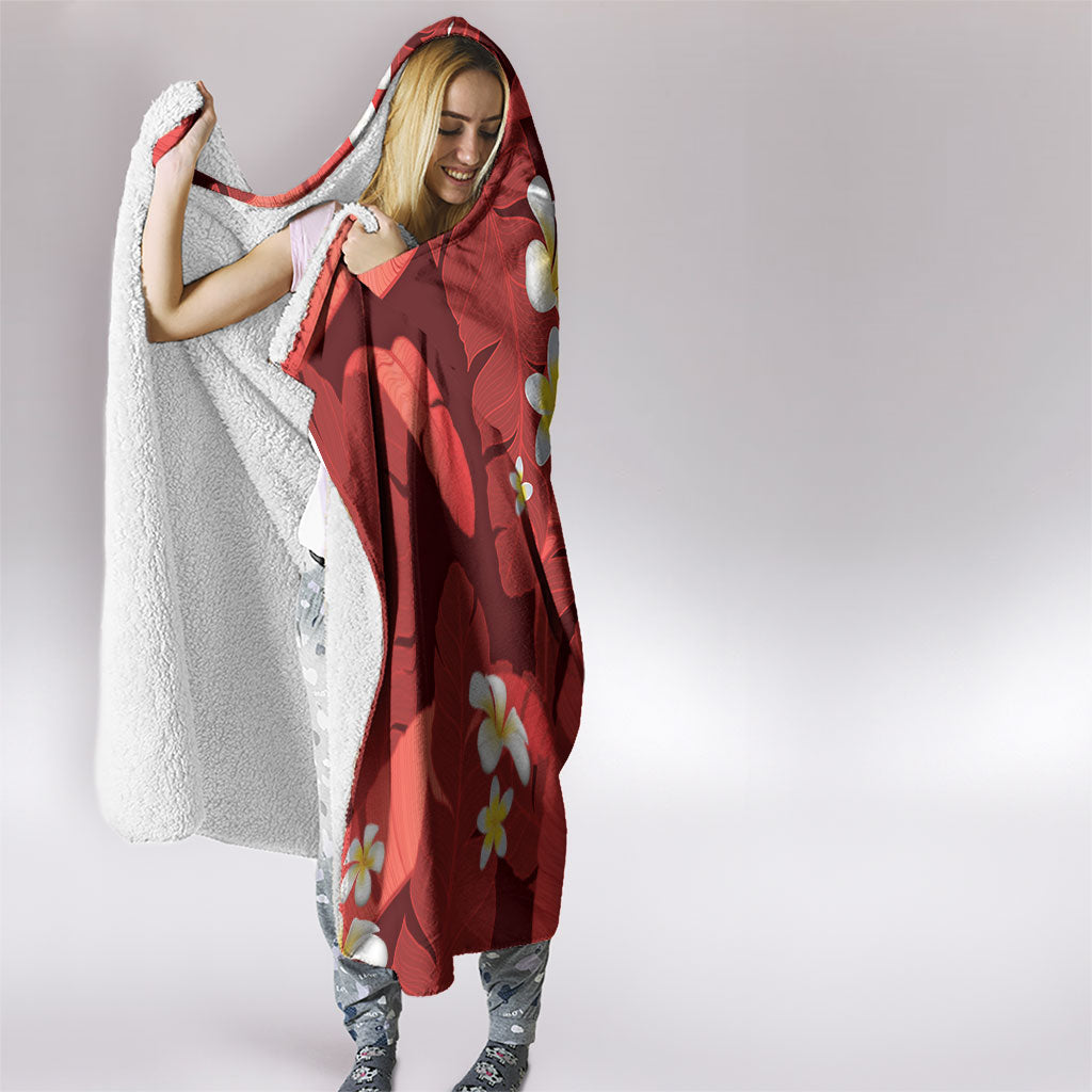 Red Banana Leaf Hawaii Hooded Blanket Lau Maia Plumeria Tropical Summer Vibes LT14 - Polynesian Pride