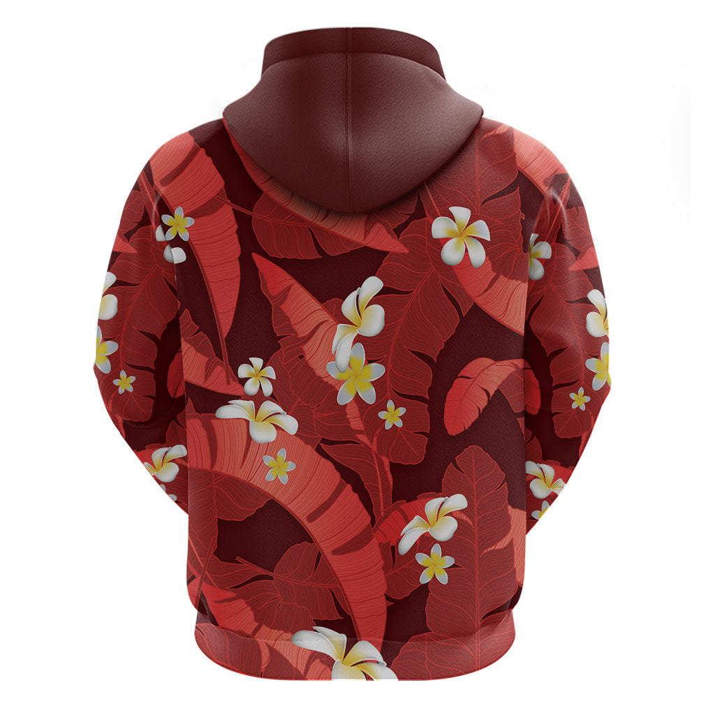 Red Banana Leaf Hawaii Hoodie Lau Maia Plumeria Tropical Summer Vibes LT14 - Polynesian Pride