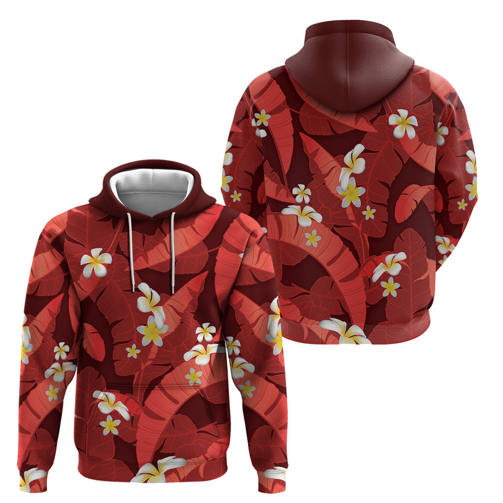 Red Banana Leaf Hawaii Hoodie Lau Maia Plumeria Tropical Summer Vibes LT14 - Polynesian Pride